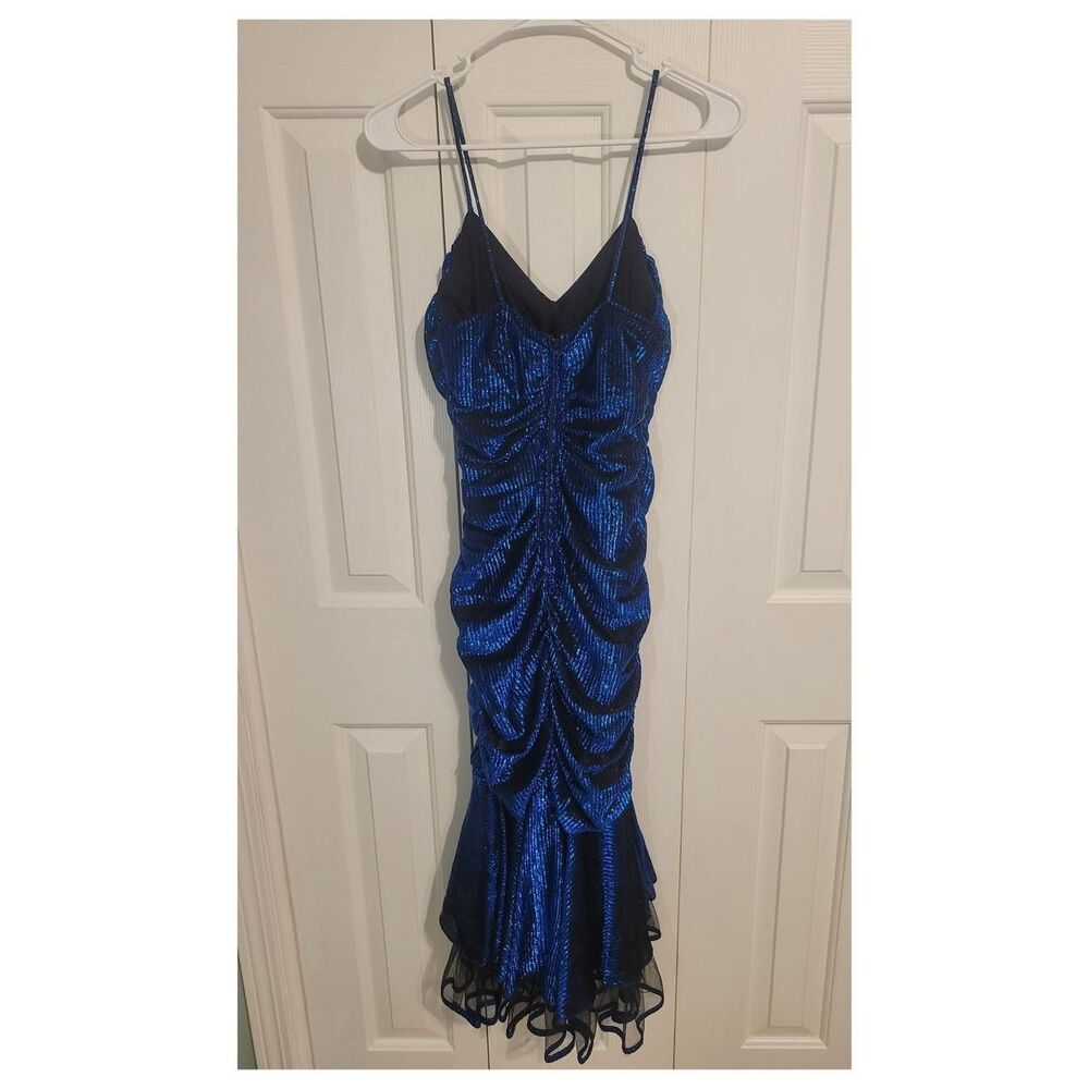 Vintage prom dress new leaf dress electric blue gown metallic formal dress Goth